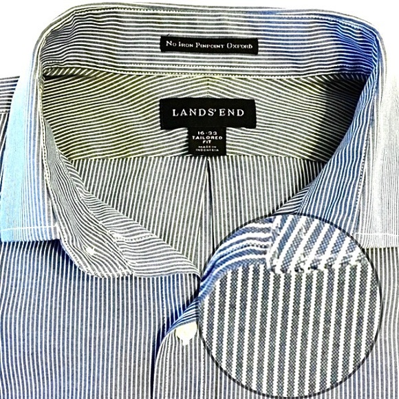 Lands End Mens Dress Shirt Tailored Fit Blue Sz 16 - Picture 2 of 8